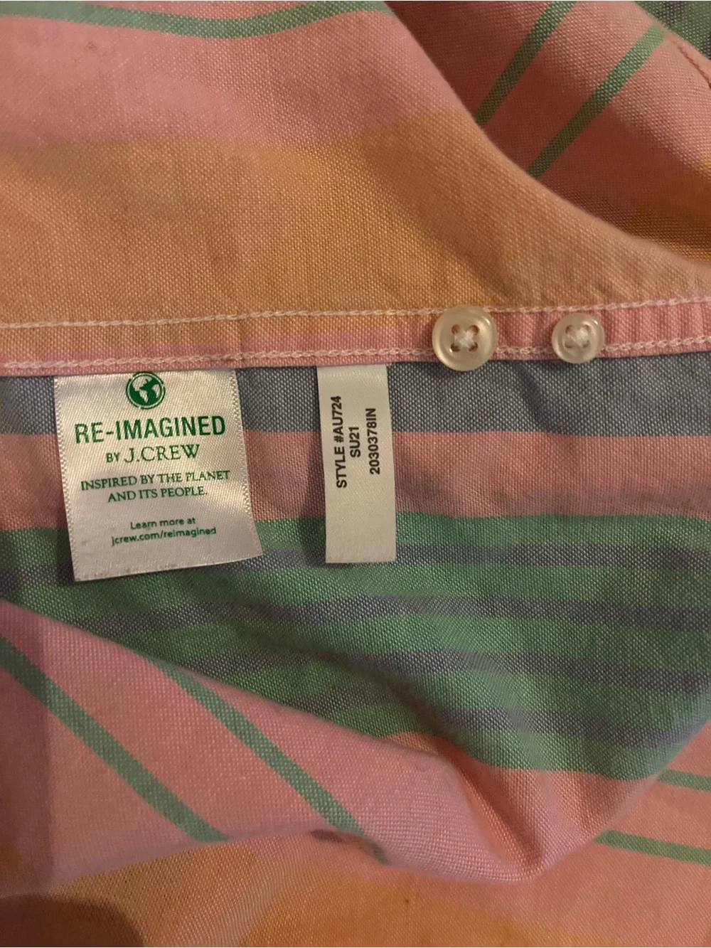 Crew Broken In Oxford Mens Large Pastel Striped Button Up Short Sleeve Shirt